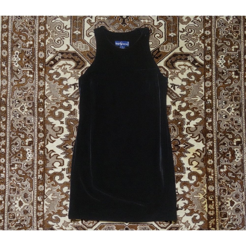 Vintage 80s Polo Ralph Lauren Black Velvet Sheath Mini Dress sz 8 - Picture 3 of 4